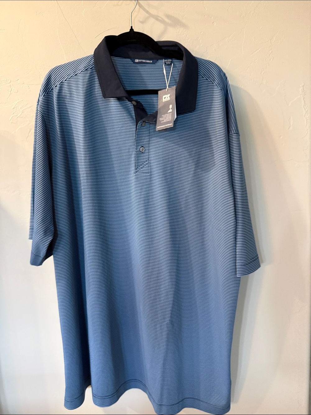 NWT Cutter and Buck Men's Blue Striped Polo Shirt with Contrast Collar Size 3X